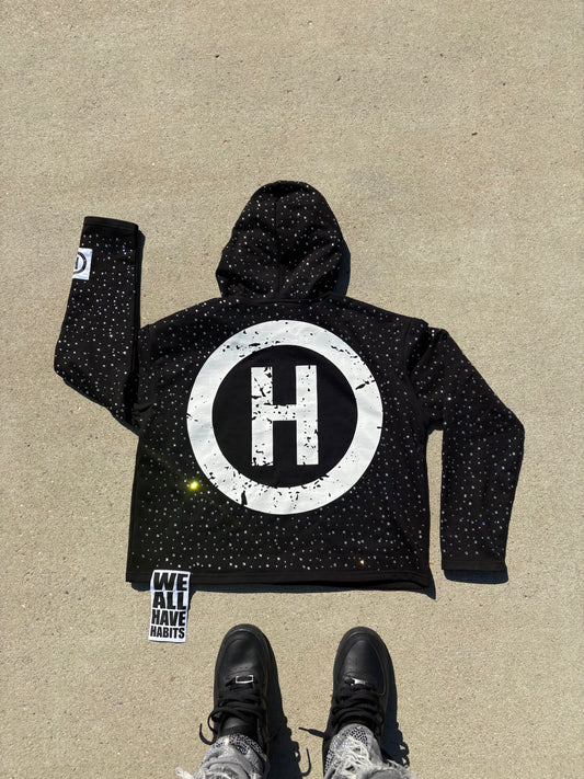 All Over Reverse Black Rhinestone Hoodie
