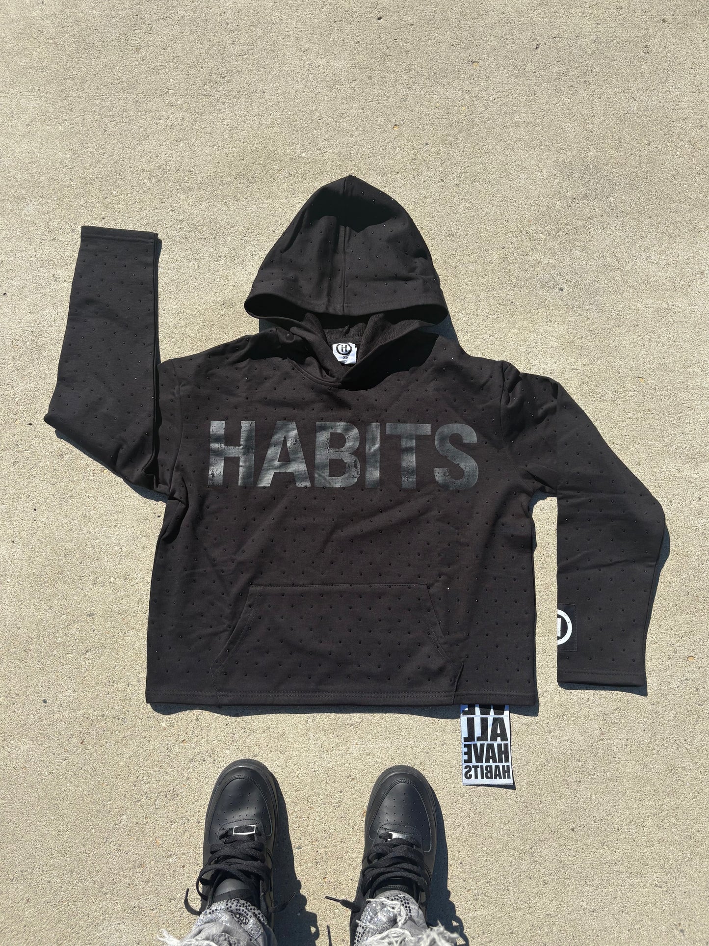 All Over Triple black Rinestone Hoodie