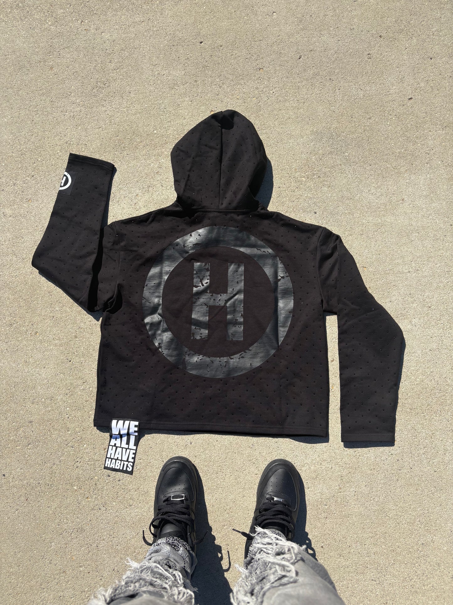 All Over Triple black Rinestone Hoodie