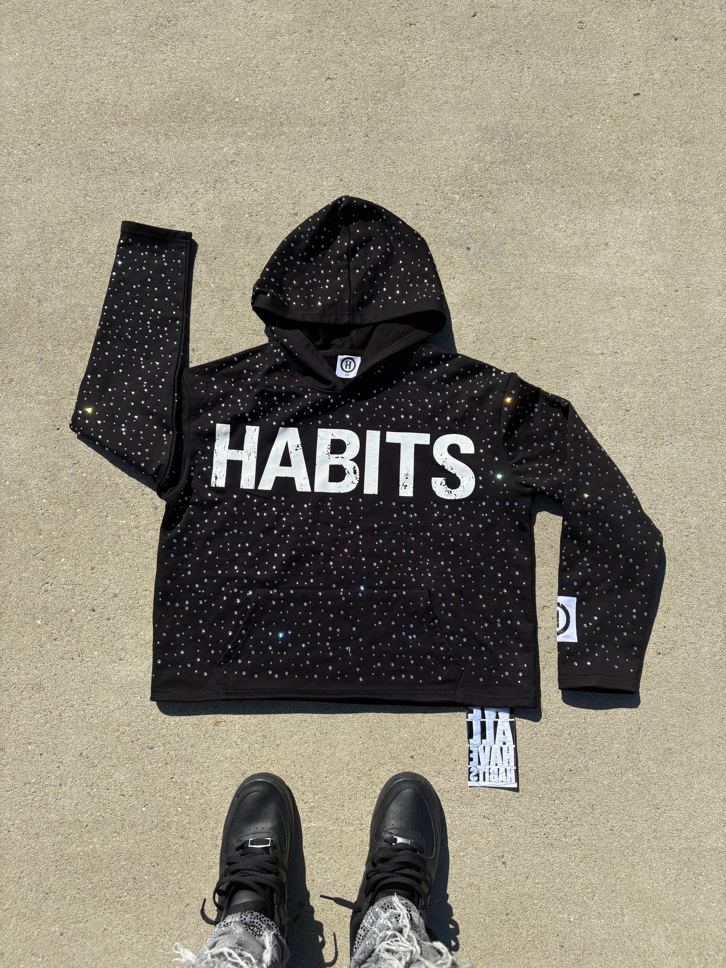 All Over Reverse Black Rhinestone Hoodie